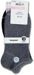 BENYSON® Set 3 perechi șosete damă bumbac, scurte, confortabile, respirabile, negru - gri - gri închis BENYSON