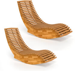 Outsunny Set de 2 Balansoare de Exterior, Șezlonguri Pliabile Ergonomice din Lemn de Acacia, Natural. | Aosom Romania (84K-067V91ND)