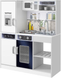 AIYAPLAY Set de Bucătărie de Jucărie din Lemn cu Aragaz cu Lumini și Sunete, Chiuvetă cu Circulație a Apei și Accesorii, Alb | Aosom Romania (350-173V80WT) Bucatarie copii