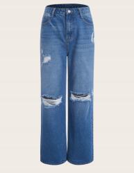 Shein Kék Egyenes Farmer Nadrág Magas Derekú Lyukas Shein 34
