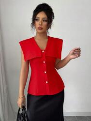 Shein Piros Klasszikus Egyenes Fazonú Ing Dekoratív Gombokkal Shein 40/42