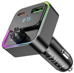 hoco. E81 Bluetooth FM предавател за кола, зарядно устройство USB+Type-C гнездо 30W, LED дисплей, ЧЕРНО E81_B (E81_B)