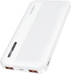 LogiLink Mobile Power Bank, LiPo, 10.000 mAh, 2x USB-A + USB-C, PD 20W, бял
