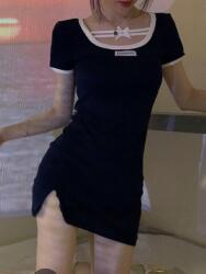 Shein Sötétkék Klasszikus Mini Ruha Bordázott Rövid Ujjú Shein Univerzális