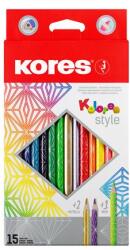 Kores Комплект цветни моливи, триъгълни, KORES "Kolores Style", 15 различни цвята 93310 (93310)
