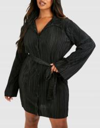Boohoo Fekete Pliszírozott Sima Ruha Mini Öv Hosszú Ujjú Gombok Boohoo 44