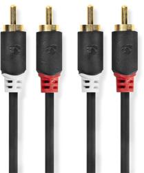 Nedis CABW24200AT05 стерео аудиокабел 2x RCA мъжки, 2x RCA мъжки, позлатен, 0, 50 м , кръгъл, антрацит (CABW24200AT05)