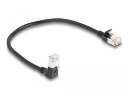 Delock RJ45 мрежов кабел Cat. 6A S/FTP тънък 90 градуса низходящо огъване / прав 0, 25 м черен