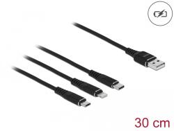 Delock 30 см дълъг USB кабел за зареждане 3-в-1 с Lightning, Micro USB и USB Type-C връзка