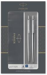 Parker Комплект химикалка и механичен молив, подаръчна кутия, корпус от неръждаема стомана, PARKER "Royal Jotter", син 2093256 (2093256)