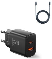 JOYROOM Променливотоково зарядно устройство USB+Type-C гнездо 20W, PD бързо зарядно устройство + Type-C кабел, ЧЕРНО JR-TCF05_B_TYPE-C (JR-TCF05_B_TYPE-C)