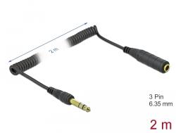 Delock 3 пина 6.35mm жак мъжки стерео жак женски 2m черен (85938) (85938)