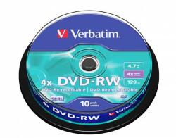 Verbatim DVD-RW, презаписваем, 4, 7GB, 4x, 10 диска, на ролка, VERBATIM 43552 (43552)