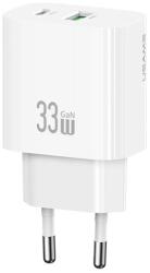 USAMS Зарядно устройство за електрическата мрежа USAMS T65 USB+Type-C гнездо 33W, бързо зарядно устройство PD, FEHÉR CC317TC02 (CC317TC02)