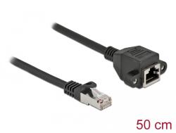 Delock Удължителен мрежов кабел S/FTP RJ45 мъжки - RJ45 женски Cat. 6A, дължина 50 cm, черен