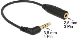 Delock Аудио кабел Delock Стерео жак 3, 5 mm 4 пина мъжки стерео жак 2, 5 mm 3 пина женски ъглов (65673)
