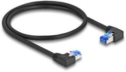Delock RJ45 мрежов кабел Cat. 6A S/FTP десен / ляв, извит, 0, 5 m, черен
