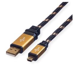 Roline Кабел USB 2.0 A - Mini B USB (5pin), 3 m , черен-златист 11.02. 8823-10 (11.02.8823-10)