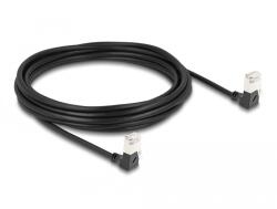 Delock RJ45 мрежов кабел Cat. 6A S/FTP тънък 90 градуса огъване надолу / надолу 5 м черен