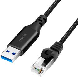 LogiLink USB 3.0 Ethernet кабел, A/M-RJ45/M, 1 Gbps, активен, черен/сив, 1, 5 м