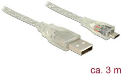 Delock USB 2.0 кабел с щепсел за конектор тип А USB 2.0 с щепсел за конектор Micro-B, 3 м, прозрачен