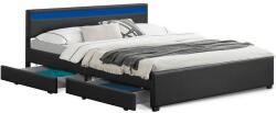 Juskys Ágy 180 x 200 fekete LED-del és fiókokkal (28964)