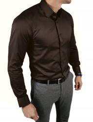 Espada Férfi slim fit ing 97% pamut elasztán barna csokoládé mintás XXL (Espada biznesowa elegancka SLIM-ESP-S11-BRĄZ)