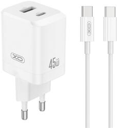 XO CE36 Променливотоково зарядно устройство USB+Type-C гнездо 45W, PD бързо зарядно устройство 3.0 + Type-C кабел, БЯЛО XO-CE36+TYPEC (XO-CE36+TYPEC)