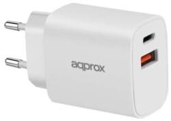 Approx Зарядно за телефон - USB Type-C, USB-A порт, 20W бързо зарядно устройство + 1 м USB Type-C кабел, бял APPUSBWALL20W (APPUSBWALL20W)