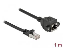 Delock Удължителен мрежов кабел S/FTP RJ45 мъжки - RJ45 женски Cat. 6A, дължина 1 m, черен