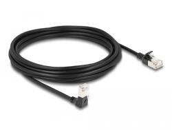 Delock RJ45 мрежов кабел Cat. 6A S/FTP тънък 90 градуса низходящо огъване / прав 5 м черен
