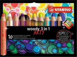 STABILO Цветни моливи STABILO Woody 3в1 цилиндрични дебели 10 бр. /комплект + острилка 880/10-1-20 (880/10-1-20)