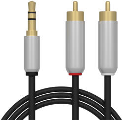 PROLECH 3, 5 mm jack-2× RCA audiokábel, 2, 5 m, fémházas - 91-291- (91-291)