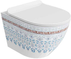 Spectrum Set WC suspendat Spectrum, Trendi Slim, rimless, cu capac soft close, alb cu model folcloric (35412)