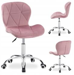 eHokery Forgószék Irodai Szék Rózsaszín Ergonomikus Velúr Króm Kerekek (066821MG)