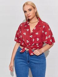 Shein Piros Mintás Egyenes Ujjú Rövid Ujjú Ing Shein 52