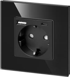 ORNO Priză de perete 2P+Z cu încărcător USB-A + USB-C, Schuko, 5VDC, 3A, negru (O-OR-AE-13308-GS-_B)