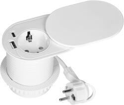 ORNO Priză de mobilier cu încărcător USB și capac glisant, cablu de 1, 9m, 1x2P+E (Schuko), 2xUSB (tip A+C; PD20W), albă (O-OR-GM-9042-GS-_W)