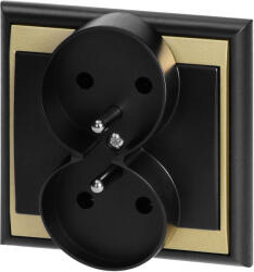 ORNO Priză dublă încastrată 2x2P+E Luna, 16A, 250V, PT-6LR, negru/auriu (O-OR-OE-7606_BC)