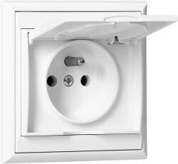 ORNO Priză încastrată simplă 2P+E, rezistentă la intemperii cu capac Luna, 16A, 250V, PT-16LH, albă (O-OR-OE-7605_WW)