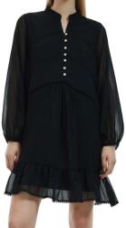 Reserved Fekete Chiffon Ruha Mini Hosszú Ujjú V-nyakkivágás Dekoratív Hímzés S