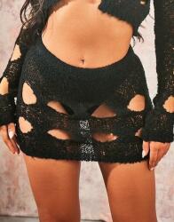 Prettylittlething Fekete Kötött Mini Szoknya Fonott Kivágással Prettylittlething L
