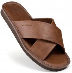 PanSzew Férfi papucs Bőr Barna Flip-flop papucs Prémium természetes bőr PanSzew (Pantofle Męskie Skórzane Laczki Góralskie 43)