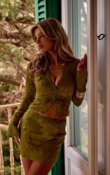 Prettylittlething Zöld Jacquard Hosszú Ujjú Mintás Ing Prettylittlething 38