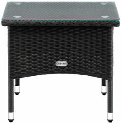 Debau Polyrattan kerti dohányzóasztal 50x50x45 cm fekete, üveglappal