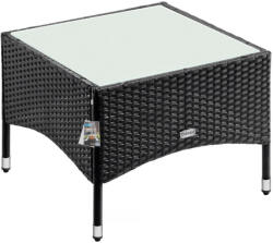 Debau Polyrattan kerti dohányzóasztal 58 x 58 x 42 cm fekete, üveglappal