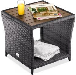 Debau Polyrattan kerti dohányzóasztal akácfa lappal 40x45x45 cm szürke kültéri asztal