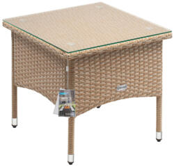 Debau Polyrattan kerti dohányzóasztal 50x50x45 cm szürke-bézs, üveglappal
