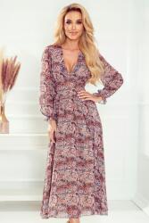Numoco 378-1 MIDI chiffon ruha barna Boho mintás Xs (NUM-378-1-XS)