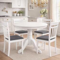 Malaezia Set masa living rotunda Montreal, lemn masiv, MDF, 90x73.8 cm si 4 scaune Hudson, tapiterie stofa, 100 kg, 94x50x42 cm, alb gri (S4264,4189x4)